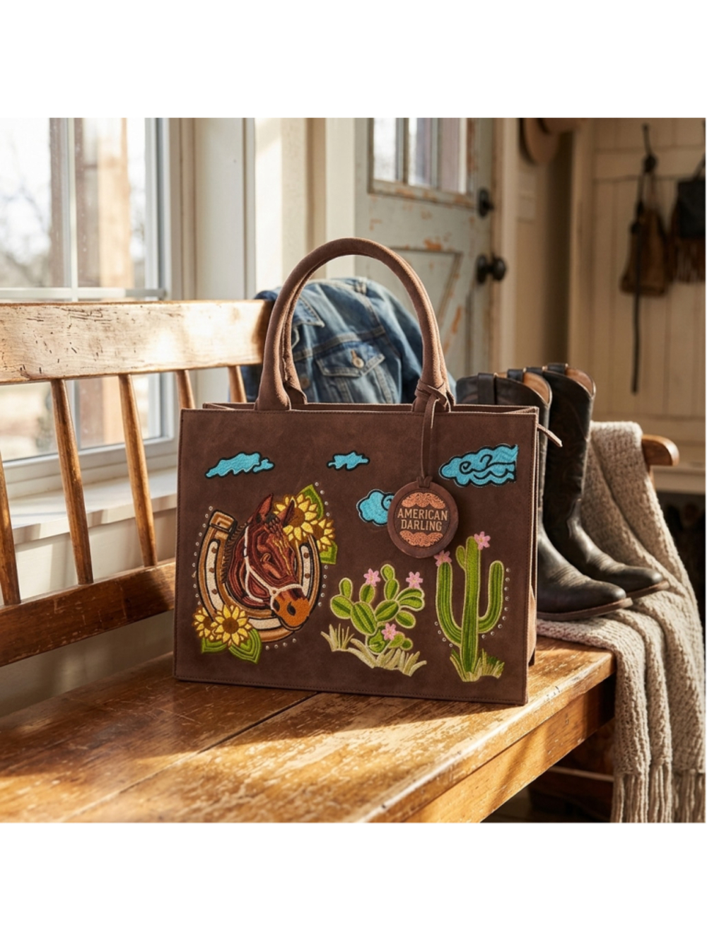 American Darling Lucky leather Horseshoe Western Tote Bag - Picture 8 of 9